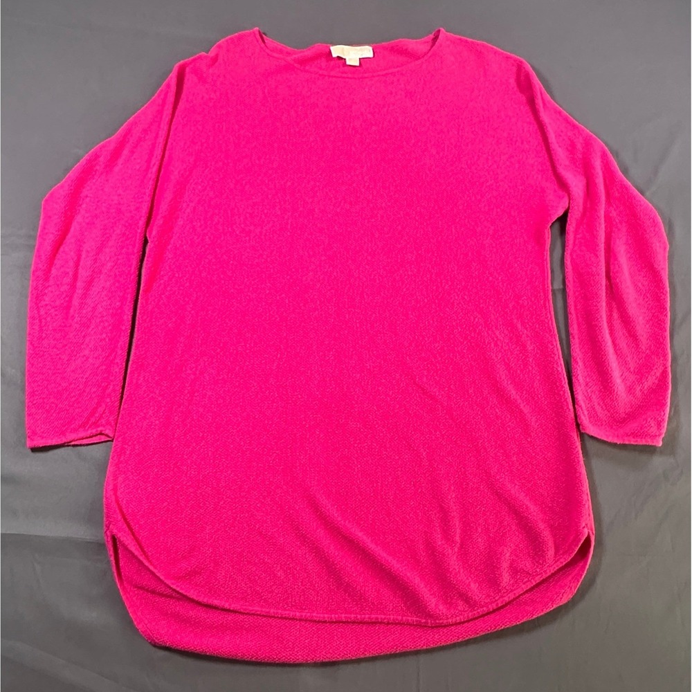 Michael‎ Kors Hot Pink Textured Knit Tunic Sweater Boat Neck Womens Medium